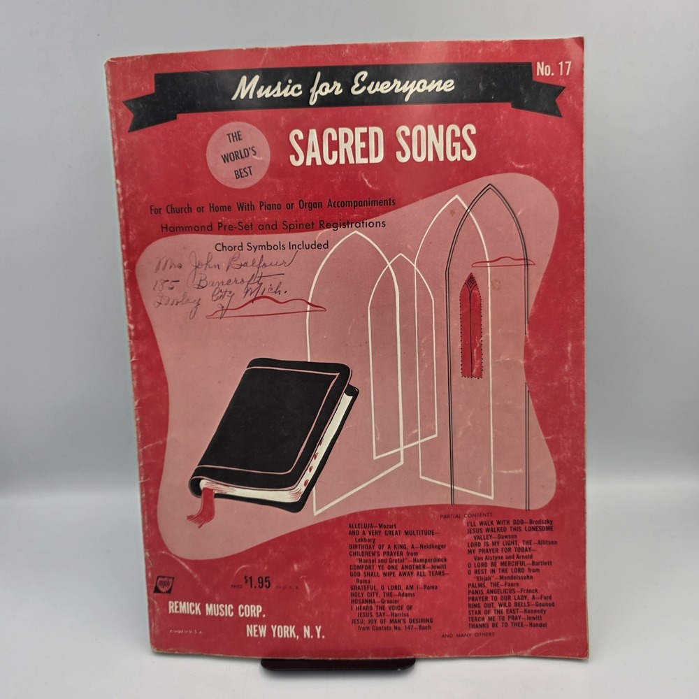 Sacred Songs No. 17 Remick Music 1958 Piano Organ Sheet Music Hymns Paperback